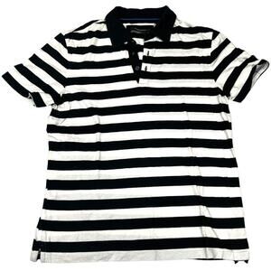 Club‎ Monaco Polo Shirt Black White Striped Short Sleeve Collared Cotton Men's S